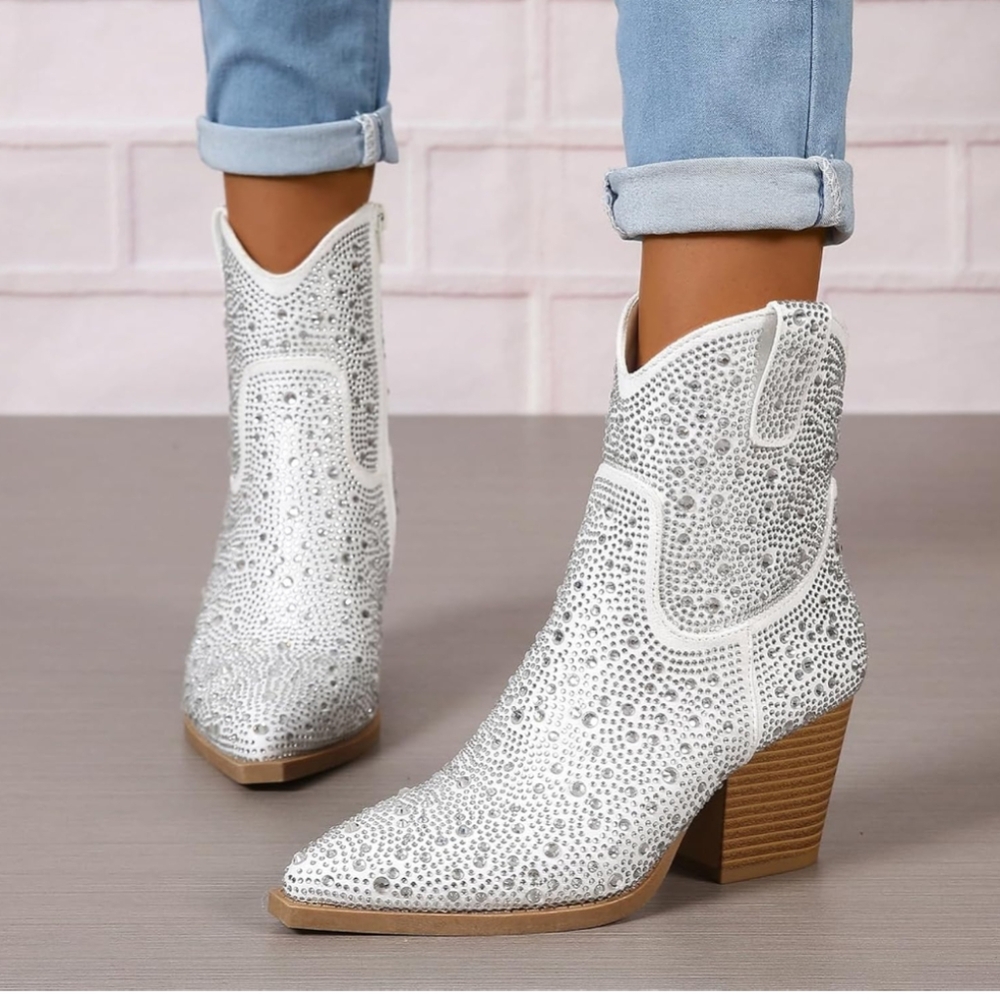 Women's White Rhinestone Cowboy Boots